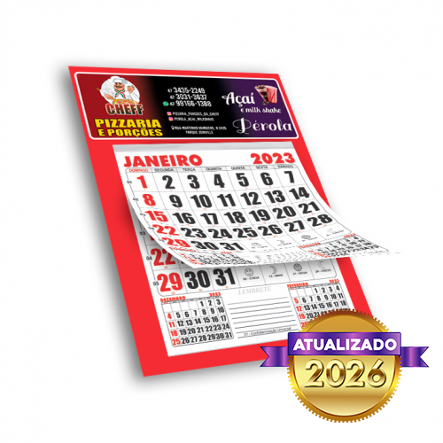 Calendário de Parede | 22x30cm | 12 Lâminas 4/0