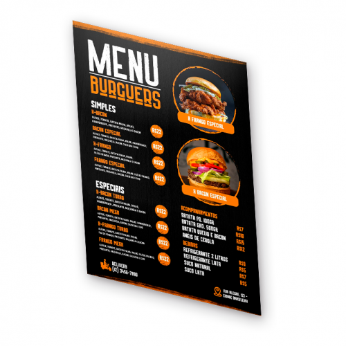 Cardápio A4 | 4/4 | Laminação Fosca 1x1